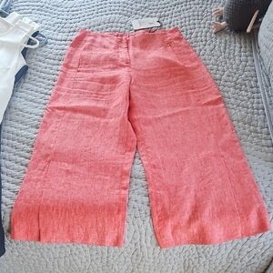 NWT Foil Split Screen Linen Cropped Pants Size 4